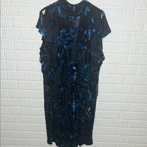Lane Bryant Black and Blue Flutter Sleeve Midi Dress